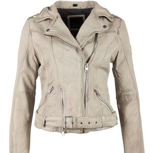 Free People Mauritius Leather Moto Jacket, NWT, Stone Color, Size S, Regular Fit